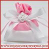 SACCHETTI ROSA BIMBA PORTACONFETTI NASCITA BATTESIMO COTONE GESSETTO BOMBONIERE ORIGINALI