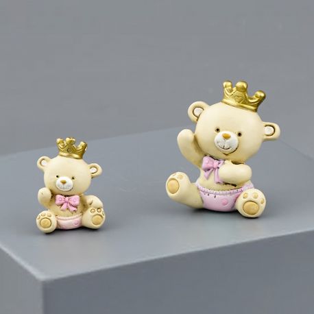 ORSETTO PRINCIPESSA IN RESINA BOMBONIERE NASCITA E BATTESIMO BAMBINA PENSIERINI PREZZI BASSI