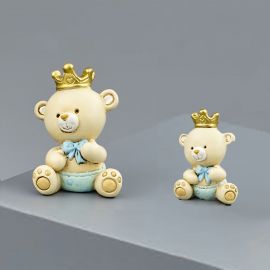 ORSETTO PRINCIPE CON CORONA IN RESINA STATUINE BOMBONIERE NASCITA E BATTESIMO IDEE ORIGINALI