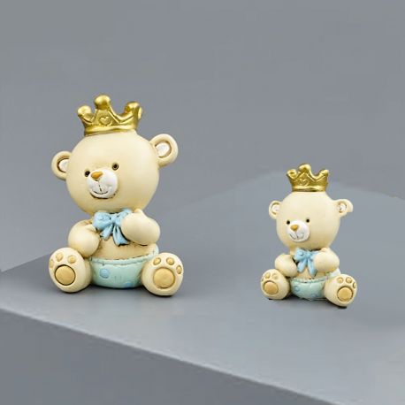 ORSETTO PRINCIPE CON CORONA IN RESINA STATUINE BOMBONIERE NASCITA E BATTESIMO IDEE ORIGINALI