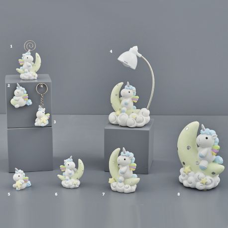 LINEA NASCITA E BATTESIMO MASCHIETTO UNICORNO SU NUVOLE CON LUNA BOMBONIERE BAMBINO