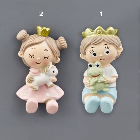MAGNETI PRINCIPE CON RANOCCHIO O PRINCIPESSA CON UNICORNO BOMBONIERE NASCITA ORIGINALI PREZZI BASSI