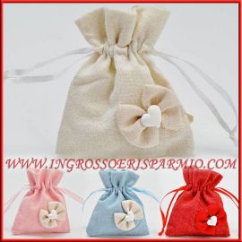 SACCHETTI JUTA PORTACONFETTI CUORE BOMBONIERE SEGNAPOSTO SHABBY CHIC ORIGINALI STOCK FAI DA TE