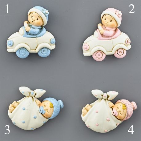 MAGNETI BIMBO O BIMBA IN AUTO O FAGOTTO IDEE BOMBONIERE NASCITA ECONOMICHE