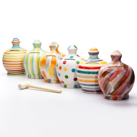 SALVADANAI IN CERAMICA ASSORTITI IN 6 COLORI IDEE BOMBONIERE COMUNIONE ORIGINALI MATRIMONIO
