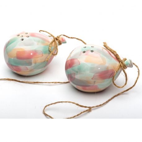 PORTA SALE E PEPE IN PORCELLANA DIPINTA A MANO A FORMA DI PALLONCINO BOMBONIERE COMUNIONE