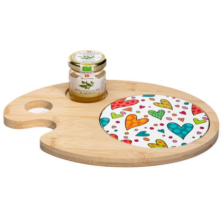 TAGLIERE TAVOLOZZA CON MIELE ITALIANO BOMBONIERE CUOREMATTO