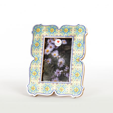 CORNICE IN LEGNO RIVESTITA IN FOGLIA ALLUMINIO CON MOTIVO MAIOLICA