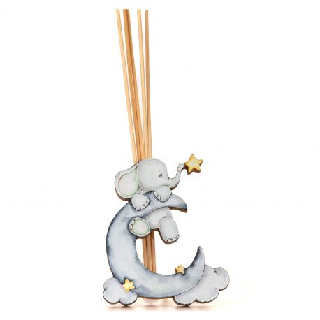 ELEFANTE SU FALCE DI LUNA PROFUMATORE PER AMBIENTI O SEGNAPOSTO BOMBONIERE BATTESIMO ORIGINALI