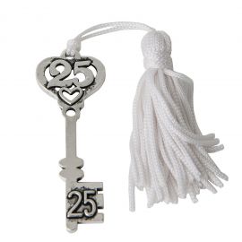 SACCHETTI PORTACONFETTI NOZZE D'ARGENTO CHIAVI BOMBONIERE NUMERO 25 COMPLEANNO METALLO