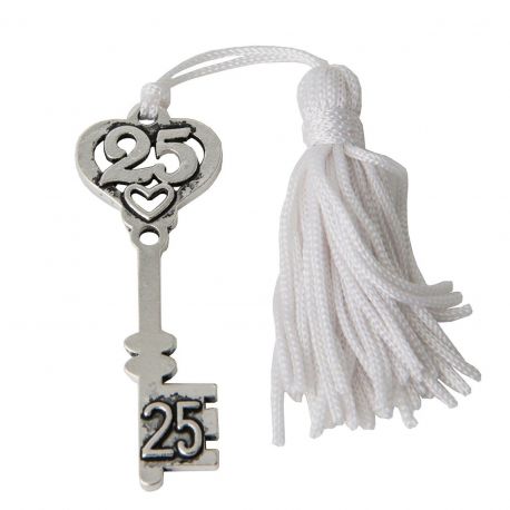SACCHETTI PORTACONFETTI NOZZE D'ARGENTO CHIAVI BOMBONIERE NUMERO 25 COMPLEANNO METALLO