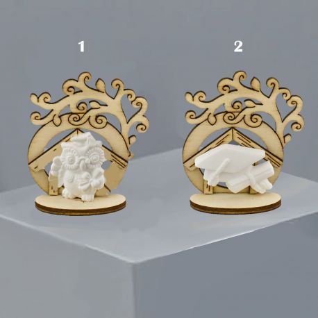 BOMBONIERE LAUREA ALBERO DELLA VITA IN LEGNO CON GESSETTO BIANCO TOCCO O GUFETTO LAUREATO IDEE ECONOMICHE