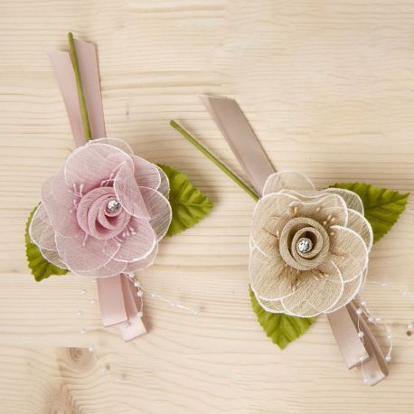 FIORE ARTIFICIALE ROSA O TORTORA CON STRASS PER DECORARE BOMBONIERE