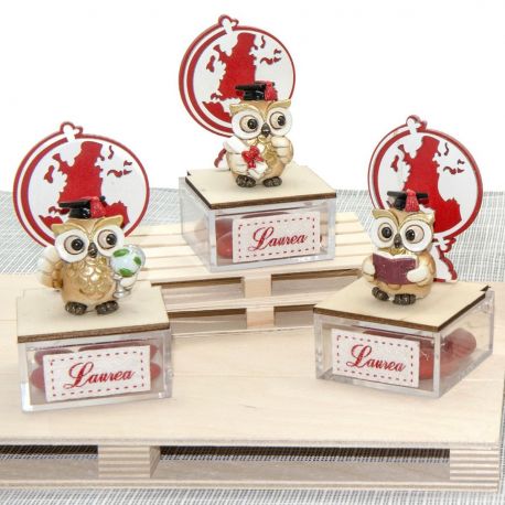 SCATOLINE LAUREA CON GUFO E MAPPAMONDO PORTACONFETTI