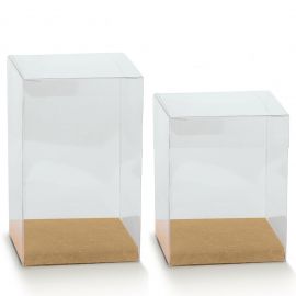 SCATOLA TRASPARENTE IN PVC CON FONDO RIALZATO NATURE PER BOMBONIERE SHABBY FAI DA TE AVANA