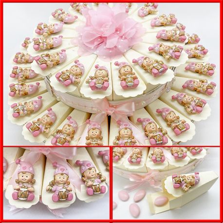 TORTA ROSA 15/25/40 FETTE: UNA DELIZIOSA BOMBONIERA CON MAGNETI JOLLY BAMBINA TAMBURELLO