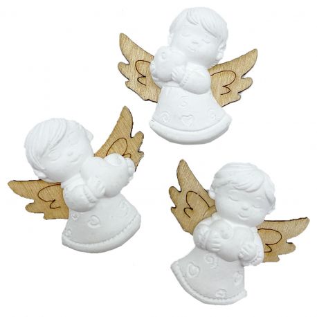 APPLICAZIONI IN GESSO ANGIOLETTI CON ALI IN LEGNO CONFETTATE ECONOMICHE