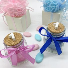 BOMBONIERA NUMERO 1, PRIMO COMPLEANNO BARATTOLINO IN VETRO E GESSETTO PROFUMATO