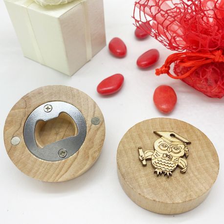 BOMBONIERA APRI BOTTIGLIA CALAMITA IN BAMBOO CON GUFETTO LAUREATO