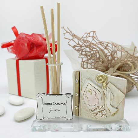 BOMBONIERA ICONA CRESIMA CON BASE IN VETRO E PROVETTA