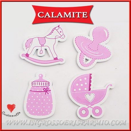 CALAMITE NASCITA BEBE' CUOREMATTO FEMMINA ROSA BOMBONIERE BIBERON IDEE ORIGINALI STOCK