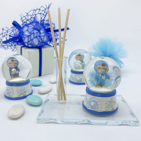 BASE IN VETRO CON PALLA DI VETRO CON SUB - BOMBONIERA UTILE COME PROFUMATORE, PORTA PENNA O MONOFIORE PER IL BATTESIMO