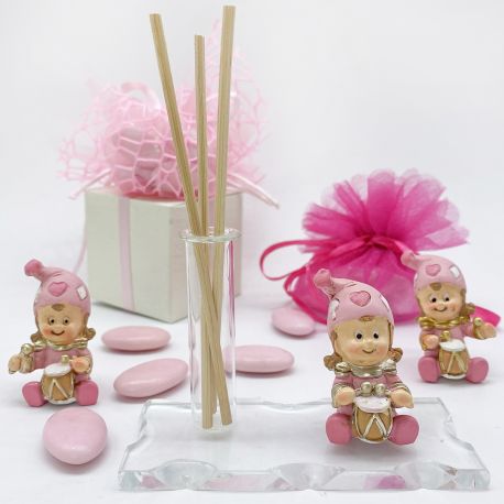 BOMBONIERA BATTESIMO-PROFUMATORE CON STATUINA BAMBINA JOLLY - UTILE ANCHE COME PORTA MATITA O MONOFIORE.