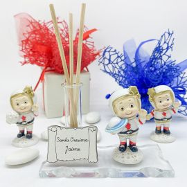 BOMBONIERA ASTRONAUTA CON BASE IN VETRO E PROVETTA