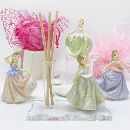 BOMBONIERA PROFUMAMBIENTI O PORTA PENNA CON BASE IN VETRO E STATUINA PRINCIPESSA