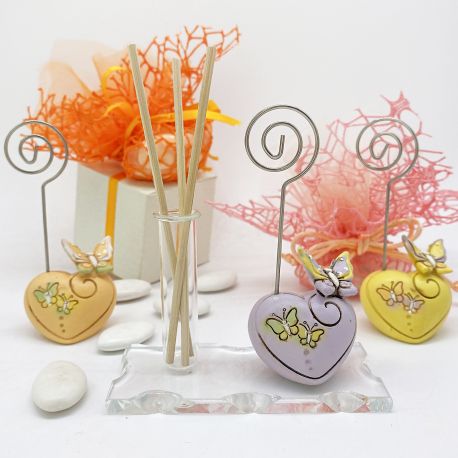 PROFUMATORE CON MEMOCLIP CUORE E FARFALLA - BOMBONIERA PERSONALIZZABILE