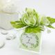 CONFETTATA SCATOLINA PLEXIGLASS: FIORI VERDI E ADESIVO PERSONALIZZABILE
