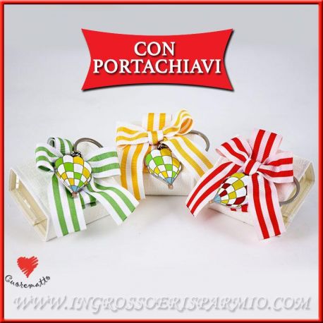SCATOLINE PER CONFETTI COMUNIONE CRESIMA CUOREMATTO E PORTACHIAVI MONGOLFIERA PREZZI BASSI
