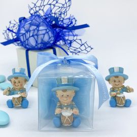 BOMBONIERA NASCITA O BATTESIMO SCATOLINA TRASPARENTE CON STATUINA JOLLY