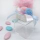 BOMBONIERA NASCITA GEMELLI -SCATOLE PLEXIGLASS PER CONFETTI CON PON PON DECORATIVI