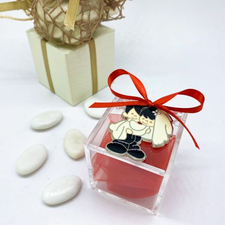 BOMBONIERA MATRIMONIO E ANNIVERSARIO: SCATOLE PLEXIGLASS CON CIONDOLO COPPIA SPOSI