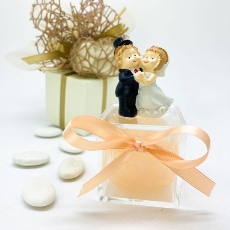 SCATOLE IN PLEXIGLASS CON STATUINE SPOSI - BOMBONIERE ELEGANTI PER MATRIMONI