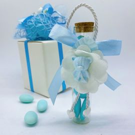 CONFETTATA NASCITA -PROVETTE IN VETRO CON FIOREE ORSETTO -DOLCEZZA E ORIGINALITA