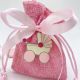 BOMBONIERA NASCITA: SACCHETTO ROSA CON CHARME CARROZZINA