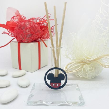 BOMBONIERA DISNEY PER BATTESIMO BIMBO - BASE IN VETRO CON FIALA MULTIUSO E DECORAZIONE TOPOLINO 