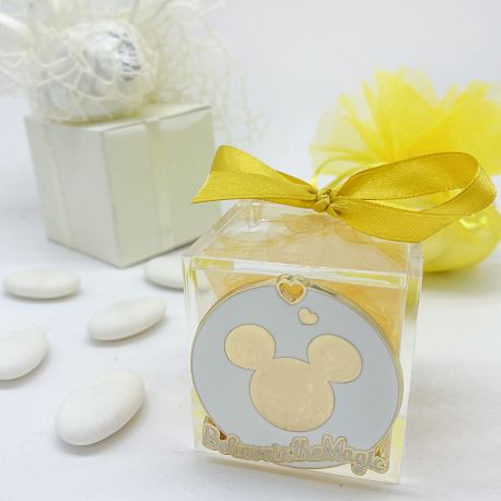 BOMBONIERE PRIMO COMPLEANNO - SCATOLINA PLEX TRASPARENTE PORTA CONFETTI DISNEY MICKEY MOUSE "Believe in the Magic"