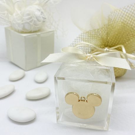 CONFETTATA DISNEY - SCATOLINA PLEXIGLASS CON CHARMS TOPOLINO METALLO ORO