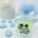 BOMBONIERE BATTESIMO SCATOLINA PLEX TRASPARENTE PORTA CONFETTI DISNEY CON APPLICAZIONE TOPOLINO CON FOGLIE VERDI