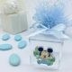 BOMBONIERE BATTESIMO SCATOLINA PLEX TRASPARENTE PORTA CONFETTI DISNEY CON APPLICAZIONE TOPOLINO CON FOGLIE VERDI