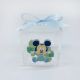 BOMBONIERE BATTESIMO SCATOLINA PLEX TRASPARENTE PORTA CONFETTI DISNEY CON APPLICAZIONE TOPOLINO CON FOGLIE VERDI