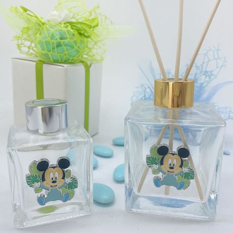 PROFUMATORE DISNEY SPARGIESSENZE BOTTIGLIA IN VETRO CUBICA CON TOPOLINO CON FOGLIE VERDI