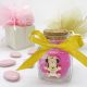 BOMBONIERA DISNEY PER UNA NASCITA O UN BATTESIMO: BARATTOLO IN VETRO CON TAPPO IN SUGHERO E DECORAZIONE MINNIE BABY