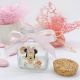 BOMBONIERA DISNEY PER BATTESIMO BIMBA - BARATTOLO VASETTO IN VETRO CON TAPPO IN SUGHERO MULTIUSO E DECORAZIONE MINNIE CON FIORI 
