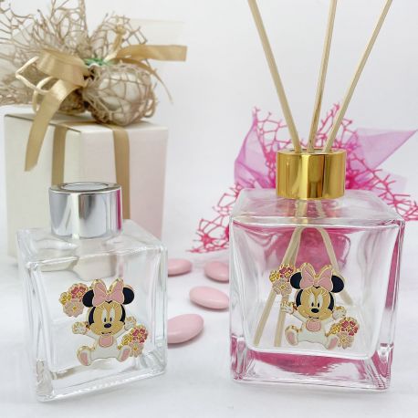 BOMBONIERA DISNEY BATTESIMO - BOTTIGLIA IN VETRO PER PROFUMATORI CON APPLICAZIONE MINNIE