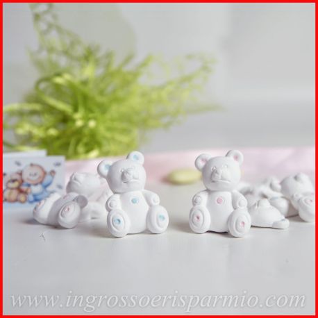 GESSETTI ORSETTI ROSA CELESTI COLORATI BIMBO BIMBA BOMBONIERE NASCITA BATTESIMO OFFERTA