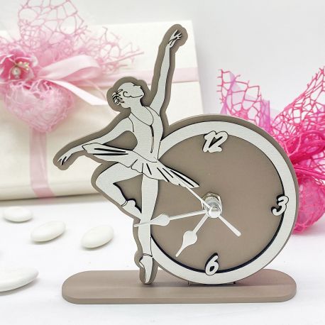 UN TOCCO DI ELEGANZA SUL TUO COMODINO: BOMBONIERA COMUNIONE O CRESIMA-OROLOGIO DA TAVOLO TONDO CON BALLERINA